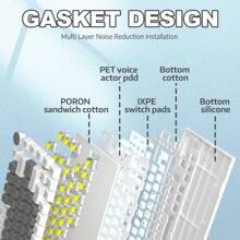 HOOPOND X Ajazz AK820 Mechanical Keyboard With CNC Knob Control,75% ANSI Layout,81Keys Gasket Mount Wired Gaming Keyboard,5 Sound Absorbing Foam,Hot-Swap Switches,White Backlit,For PC - 白/灰/黃開關 - 查看 8