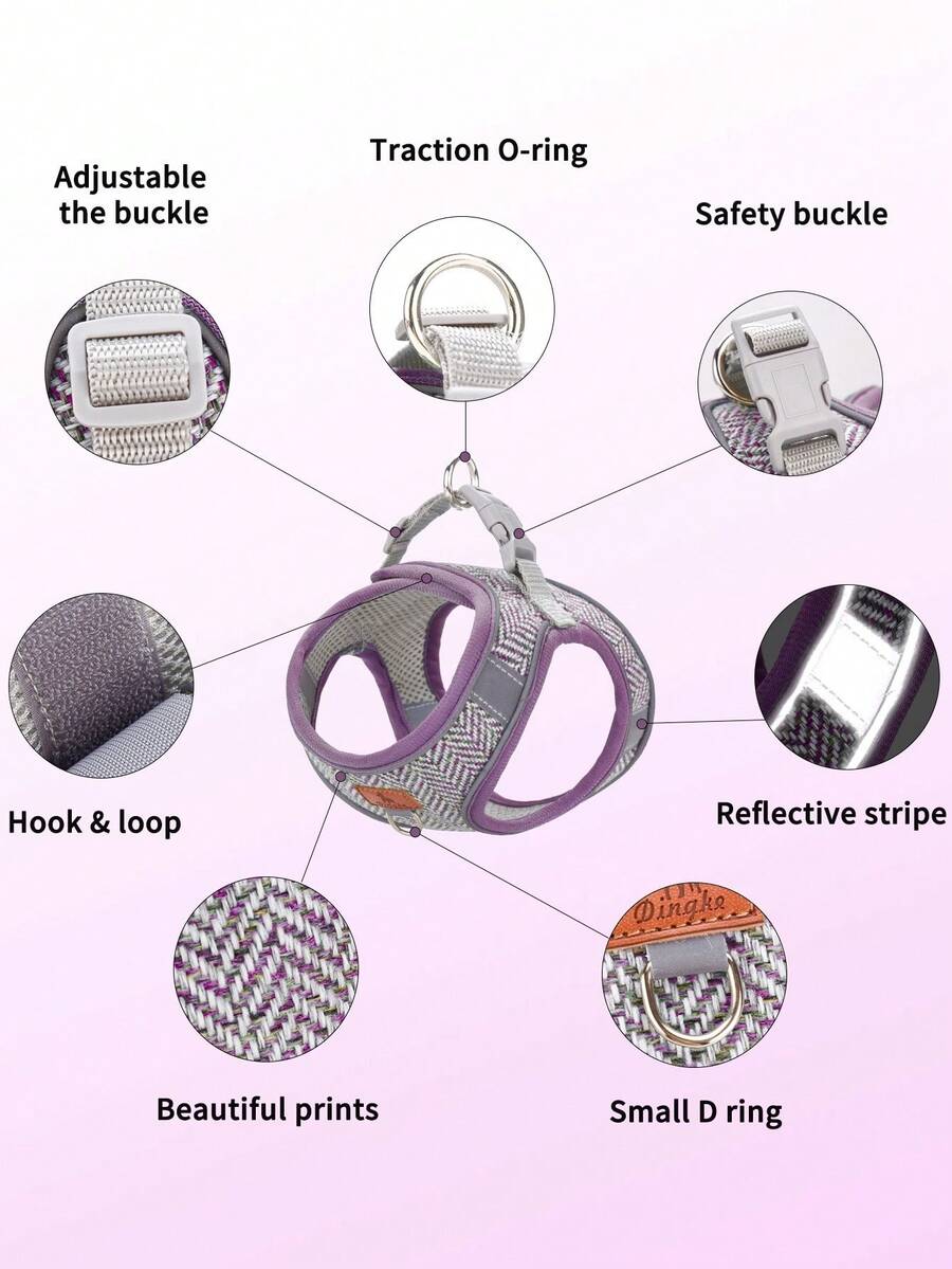 HP378 New Linen Dog Harness Set, Soft & Comfortable, Inner Mesh Lining