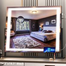 Hasipu LED Makeup Mirror 24.2"X19.7" With 3-Color Dimmable And Smart Touch, Ideal For Bedroom, Living Room, Dressing Room, Barber Shop, Hotel, Lovely Christmas Gift Home Bathroom Decor Summer Makeup Organizer Bathroom Accessories Back To School - US A Type Plug(110-127V) - View 2