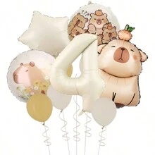 MIN ISO No use 10pcs Cute Capybara Theme Kawaii Hamster Series Cream & Caramel Colored 3D Numeral Multicolored Balloons Party Decorations Set, Suitable For Holidays, Birthdays, Gatherings, Back To School Valentine Day
