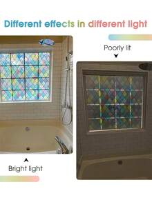 Stained Glass Window Film: Rainbow Holographic Window Privacy Film Decorative UV Sun Blocking Static Cling Window Covering Film For Home Bathroom - Multicolor - View 4