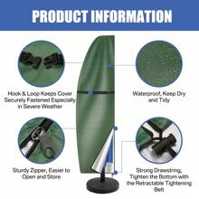 Parasol Cover Waterproof Cantilever Parasol Cover 3m Banana Parasol Cover Cantilever Windproof Garden Parasol Cover Large (265cmX40cmX70cmX50cm) (205cmX25cmX57cmX48cm) - Green - View 2