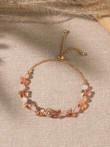 1 件时尚 INS 风格水晶和玻璃串珠蝴蝶可调节女士手链 - 彩色 - 查看 12