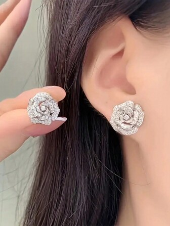 زوج من أقراط الزهور المطرزة من الفضة الإسترليني عيار 925 و السيراميك، مجوهرات أذن للنساء هدية للزفاف والذكرى السنوية، مجوهرات راقية