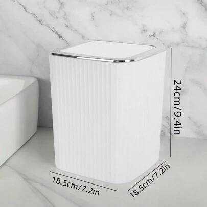 1pc Large Capacity Trash Can, Minimalist Striped Design, Suitable For Home, Living Room Or Bathroom Storage