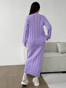 Korean Style Christmas Casual Boho Holiday Party Vintage Clothes Women Old Money Style Cute Airport Streetwear Country Concert Outfit Jumpers Co-Ords Sets Women Cosplay Halloween Costume Halloween 2025 Sexy Witch Costume Going Out Fall Women Clothes Back To School Clothes Y2K Country Concert Outfit Fall Dresses For Women Winter Outfit For Women Goth Solid Color Round Neck Loose Top & Elastic Waist Straight Pocket Skirt Set