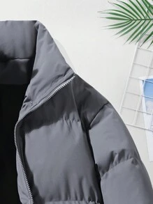 男友风男士户外保暖休闲宽松运动立领夹棉夹克 - 灰色 - 查看 5