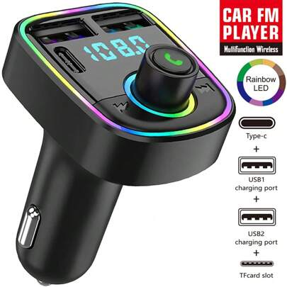 Transmissor FM para carro Olaf Bluetooth 5.3 Kit viva-voz para carro Modulador de áudio MP3 Reprodutor 3.1A Receptor de áudio 2 USB Carregador rápido compatível com iPhone, iPad, telefone Android, laptops, adaptador de carregamento rápido Carregamento rápido e suporte a vários dispositivos Design compacto para carregamento eficiente em qualquer lugar Carregador rápido para carro Presentes para família, amigos, crianças, aniversário, Natal, inverno, acessórios para carro
