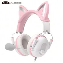 MageGee Pilot Headworn Gaming Headset Pink Over-Ear Wired 3.5mm Earphones With Detachbale Cat Ear And Microphone, Noise Reduction Adjustable Volume Control Gaming Headphone For Laptop  PC One Smartphone - Hồng - Xem 2