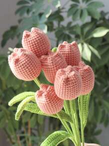 1pc,DIY Crochet Tulip Gift, DIY Artificial Flowers Bouquet Handmade Knitted Tulip Bouquet Crochet Flower Bouquet Gift For Women, Valentine Day, Gift Gifts Birthday Graduation - Multicolor - View 2