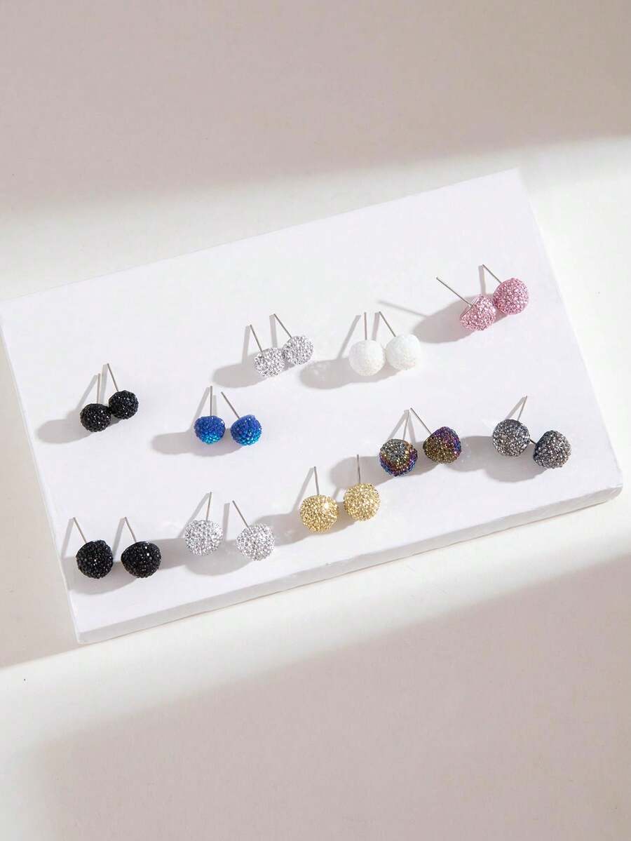 imoli 10 Pairs Fashion Dopamine Ball Stud Earrings Set (Slight Color
