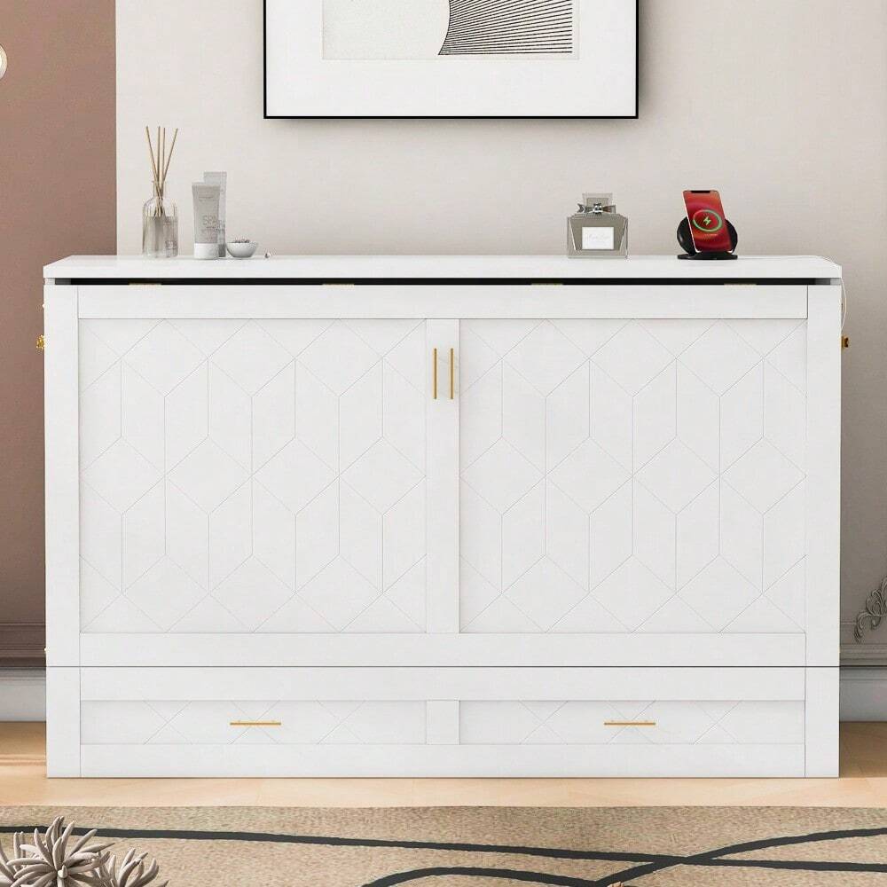 Modern Queen Size Rollaway Bed With Drawer, With Socket And Charging