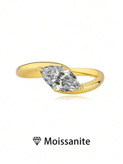 1pc Women's Quality Single Ring With Moissanite, 2g 925 Sterling Silver Twisted Band Ring, 1-2ct Moissanite Eye, Bohemian Palace Style Jewelry, Proposal/Wedding/Anniversary Gift, Comes With Moissanite Certificate & Elegant Gift Box