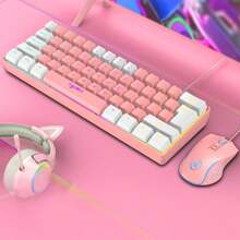 60% Percent Gaming Keyboard, PS4 Keyboard Mechanical Feel, Backlit Keyboard And Mouse, Rgb Keyboard Gaming Mice Combo, Wired Keyboard Mouse Gaming Set, With Mice Pad, USB Keyboards - Pink - View 6