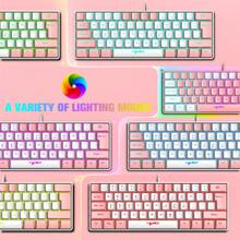 60% Percent Gaming Keyboard, PS4 Keyboard Mechanical Feel, Backlit Keyboard And Mouse, Rgb Keyboard Gaming Mice Combo, Wired Keyboard Mouse Gaming Set, With Mice Pad, USB Keyboards - Pink - View 3