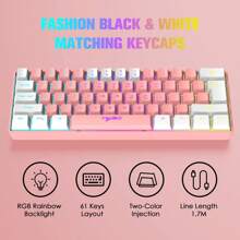 60% Percent Gaming Keyboard, PS4 Keyboard Mechanical Feel, Backlit Keyboard And Mouse, Rgb Keyboard Gaming Mice Combo, Wired Keyboard Mouse Gaming Set, With Mice Pad, USB Keyboards - Pink - View 2