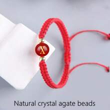 1Pc Natural Crystal Agate 10mm Ruby Bracelet, 26 Letter Bracelet, Lucky Number Bracelet, 12 Constellation Bracelet, Personalized Bracelet, Hand-Woven Beaded Bracelet, Suitable For Men And Women Fashion Bracelets, Gifts For Family, Suitable For Halloween, Christmas And Various Holiday Party Gifts, Crystal Gifts - Red Rope Style - View 62