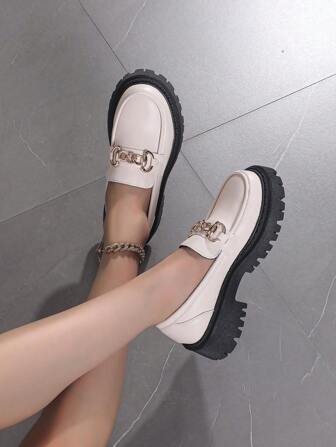 British Style Women Thick Sole Slip-On French Loafer Casual Oxfords, Spring & Fall