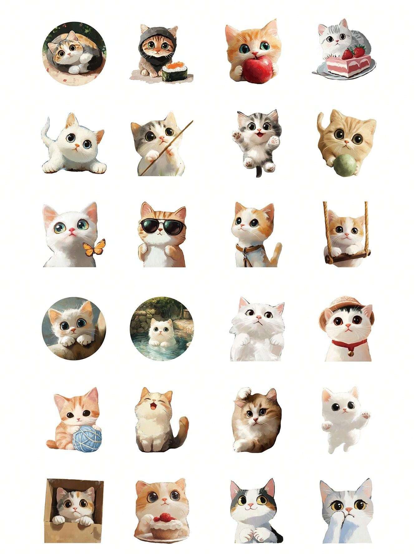 50Pcs Cat Stickers For Kids, Cartoon Cats HandPainted Graffiti Sticker