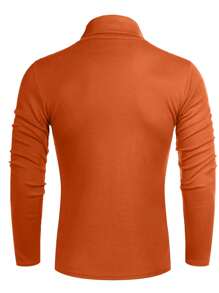 Men's Slim Fit Long Sleeve High Neck Warm Sweater - Orange - View 2