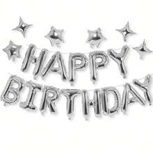 Bóng bay mừng sinh nhật vàng/bạc, Đồ trang trí tiệc sinh nhật, Biểu ngữ mừng sinh nhật chữ vàng bạc 3D với 6 quả bóng bay hình ngôi sao, Đồ trang trí tiệc sinh nhật - Nhiều màu - Xem 1