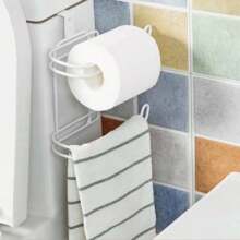 1pc Iron Double-Layer Toilet Paper Holder, Wall Mounted Tissue Roll Storage Rack, Bathroom/Kitchen Over-The-Tank Or Cabinet Hanging Organizer
