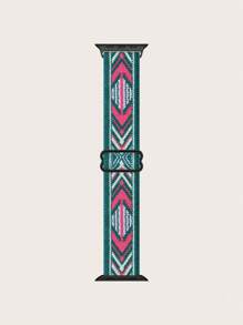 1pc Nylon Watch Band Fit For 38/40/41/42/44/45/49mm Apple Watch SE/Series 9/8/7/6/5/4/3/2/1/Ultra 2, Elastic Rope, Canvas Strap, Rainbow, Bohemian, Leopard Print, Animal Footprint Design