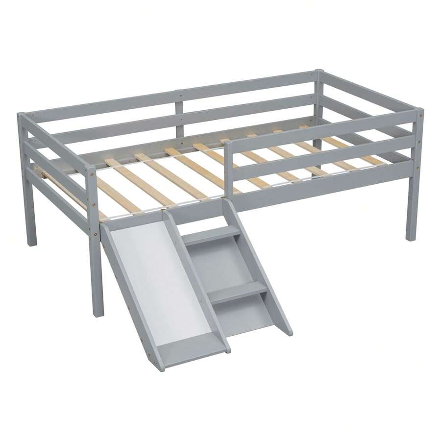 Twin Size Low Loft Bed With Slide, Ladder, Safety Guardrails, No Box