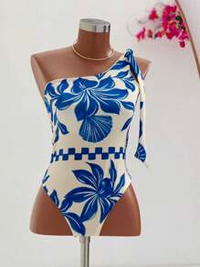 Women's Printed Macaw Bodysuit Summer One-Shoulder Top With Single Strap - 夏威夷 - 查看 1