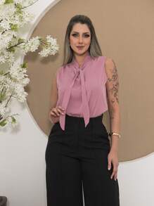 Silk Crepe Blouse With Bows B746 - 淺粉色 - 查看 1