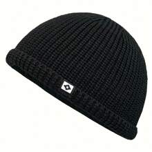 1 Pc Simple Fisherman Beanie, Solid Color Knit Hat For Unisex, Stylish Cold Protection Skull Hat, Handcuff Beanie For Men And Women