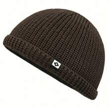 1 Pc Simple Fisherman Beanie, Solid Color Knit Hat For Unisex, Stylish Cold Protection Skull Hat, Handcuff Beanie For Men And Women