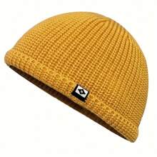 1 Pc Simple Fisherman Beanie, Solid Color Knit Hat For Unisex, Stylish Cold Protection Skull Hat, Handcuff Beanie For Men And Women