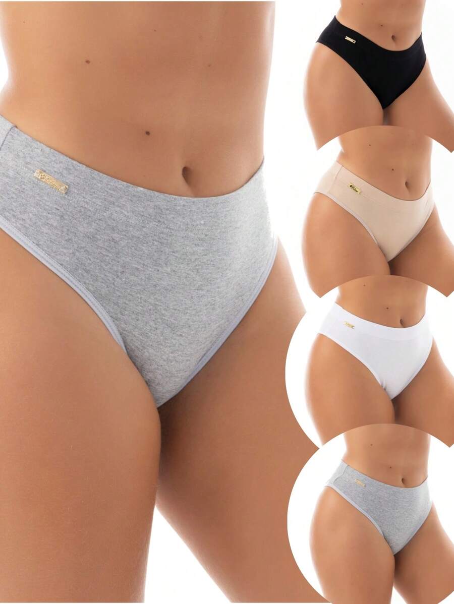 Kit Of 4 Cotton Panties With Tummy-Hugging Waistband - 彩色 - 查看 1