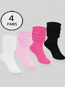 4 pares de calcetines holgados lisos, calcetines gruesos sencillos y cálidos para pantorrilla para otoño e invierno, medias y pantimedia para mujer - Multicolor - Ver 10