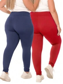 Kit 02 Women's Plush Plus Size Leggings With High Waist And Butt Lift - 海軍藍和紅色 - 查看 3