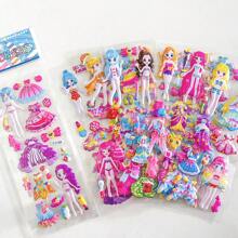 8 Packungen zufälliger Stil Cartoon Verkleidung Mädchen Sticker: Niedliche 3D PVC Sticker (Einmalgebrauch) zur Dekoration, geeignet für Kinder von 3-8 Jahren