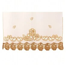 3pc Curtain Set For Kitchen And Home Embroidered Roses Design Modern Style Consist Of 2 Tiers: 30"X36" Each And A Swag: 60"X36" Available In Beige/Red Or Beige/Gold Colors - Gold - View 4
