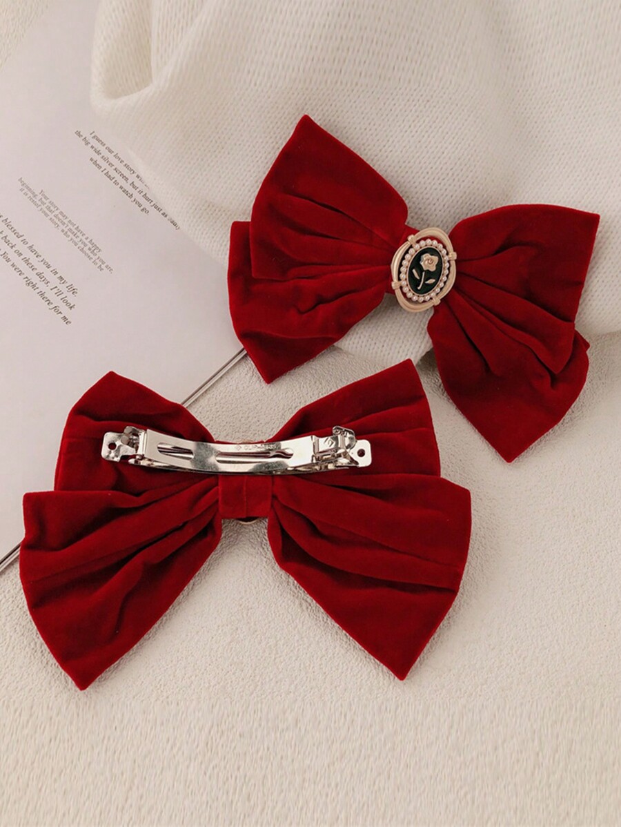Golden Black Rose Bow Grab Clip Spring Clip Vintage Hair Clip Small