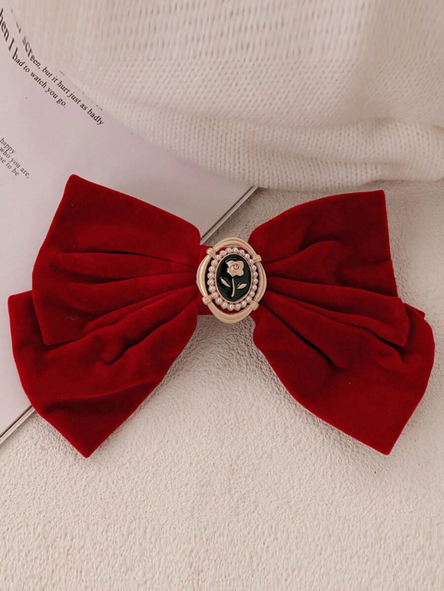 Golden Black Rose Bow Grab Clip Spring Clip Vintage Hair Clip Small