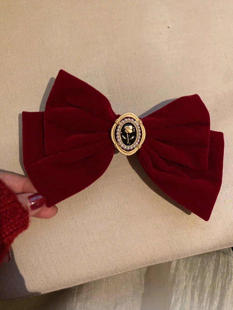 Golden Black Rose Bow Grab Clip Spring Clip Vintage Hair Clip Small