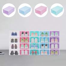 20 Pack Shoe Boxes Stackable Sneaker Storage Container 5-Color Foldable Shoes Organizer For Closet Hallway Bedroom Entryway - Multicolor - View 2