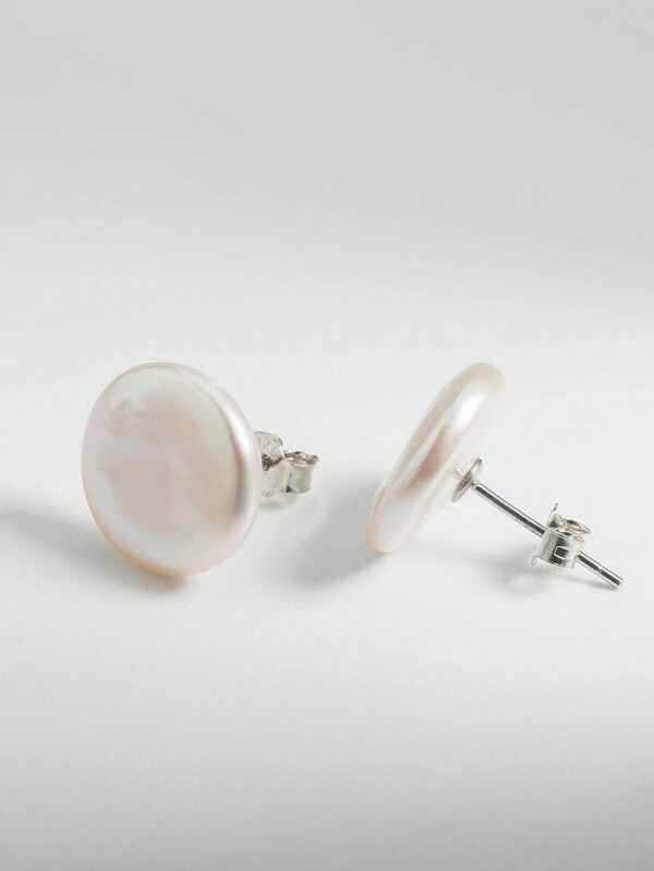 1 Pair 925 Sterling Silver Baroque Faux Pearl Elegant Earrings For Women