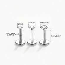 Set de 3 anillos nasales/pendientes de acero inoxidable hipoalergénico 16G con CZ transparente incrustado, rosca interna, para perforación de labio, cartílago, oreja, nariz, para mujeres y hombres, en colores rojo, azul y rosa de 3mm, 4mm y 5mm