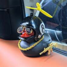 1pc Cool Duck Car Dashboard Decoration With Propeller Helmet, Metal Gun And Sunglasses - Made Of PVC Material - Car Interior Decor Accessory - Ideal Gift For Duck Lovers
