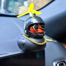 1pc Cool Duck Car Dashboard Decoration With Propeller Helmet, Metal Gun And Sunglasses - Made Of PVC Material - Car Interior Decor Accessory - Ideal Gift For Duck Lovers