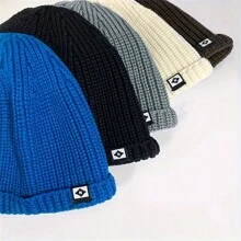 1 Pc Simple Fisherman Beanie, Solid Color Knit Hat For Unisex, Stylish Cold Protection Skull Hat, Handcuff Beanie For Men And Women