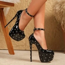 17cm High Heeled Gladiator Sandals 2025 Rome Metal Studded Open Toe Strappy Sandals For Women - Black - View 2