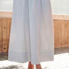 Long Midi Dress In Plain Summer Fluid Linen With Pocket And Lining - Màu be - Xem 3