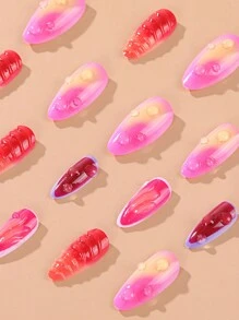 24 Long Nails Colorful Color Matching European And American 3D Three -Dimensional Water Droplet French Almond Personalized Nails+1 Piece Of Fruit Jelly Glue+1 Rubbing Strip Press On Nails Nail Supplies Nails - Multicolor - View 3